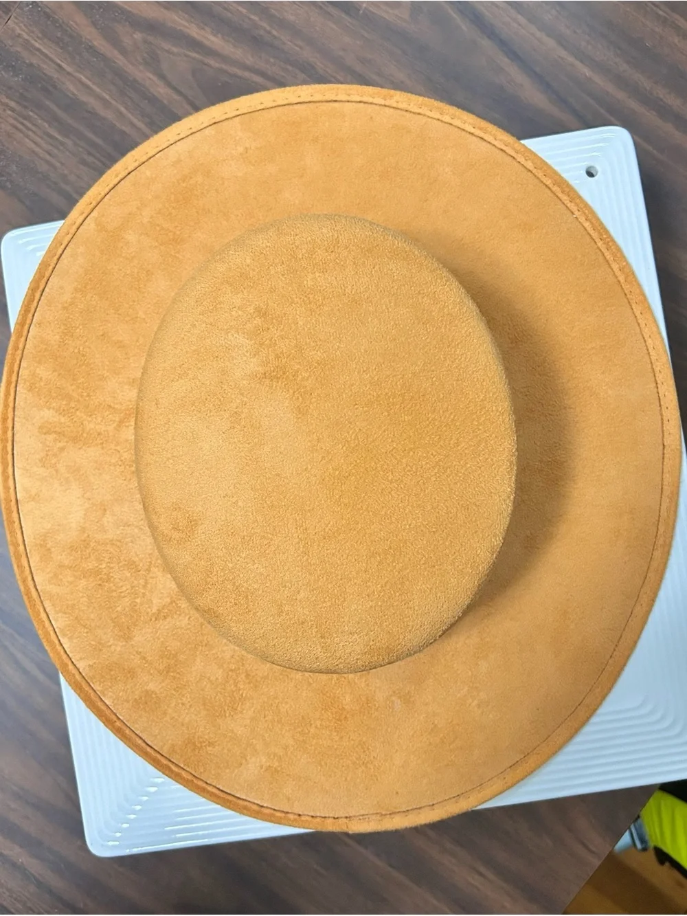 Wide Brim Suede Fedora Hat - Mustard/Gold
